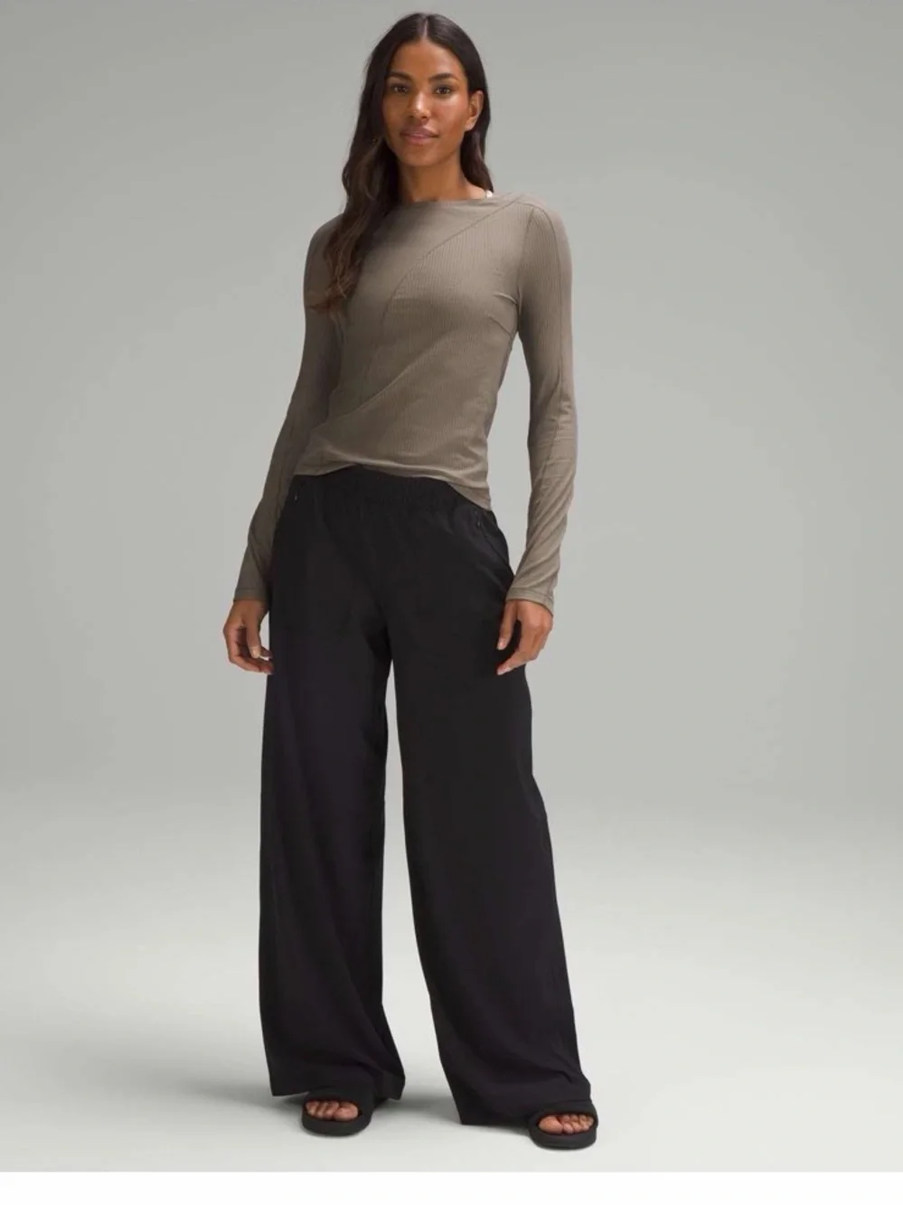 lululemon athletica Olive Ribbed Scoop Neck Top